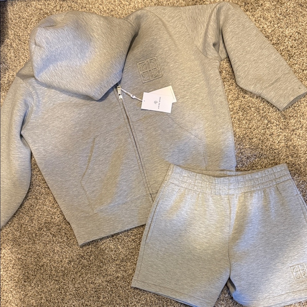 Anine Bing Gray Hoodie and Shorts Set